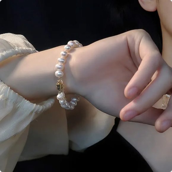Zara Gold Irregular Baroque Keshi Pearls White Freshwater Pearl Chain Bracelet - Picture 6 of 16